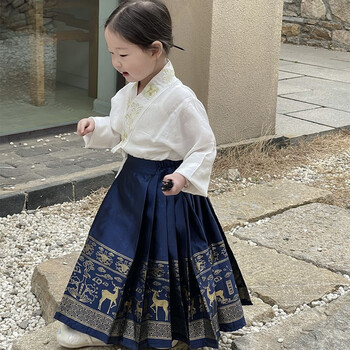 汉服女童薄款23年新款春秋季儿童中国风古装超仙唐装明制套装藏青色