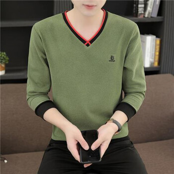 啄木鸟春季男装v领金丝绒长袖t恤潮流装休闲个性上衣服潮牌痞帅打底衫