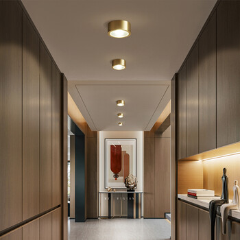 kedoety全铜过灯简约现代创意轻奢圆形吸顶灯明装筒灯阳台玄关衣帽间