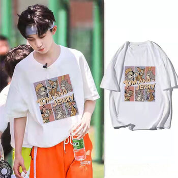 tnt时代少年团同款私服马嘉祺同款衣服猫和老鼠卡通短袖抑菌t恤情侣