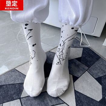 袜子女中筒ins潮春夏季薄款潮牌日系泼墨涂鸦嘻哈情侣长袜网红黑均码