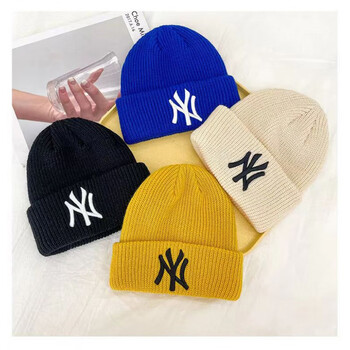 元宠秋冬季儿童帽子男童套头加厚帽女孩针织刺绣保暖毛线潮帽宝儿童帽