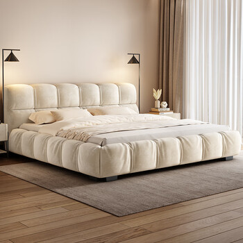 若昼出泡芙床月来馨北欧轻奢床现代简约网红泡芙奶油风双人床1.8米1.