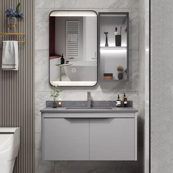 浴室柜组合现代简约洗漱台洗手台洗脸盆柜洗手盆柜组合60cm鱼肚白岩板