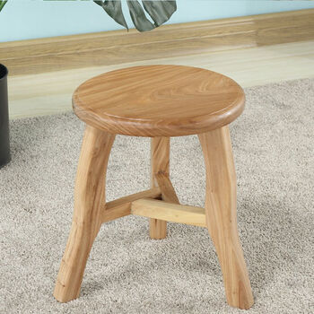 国庆好礼 老榆木家用实木复古三腿圆凳木头小板学生凳梳妆矮凳椅子 32