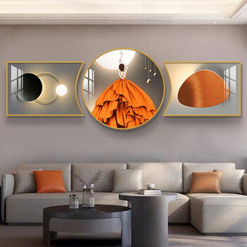 现代简约沙发背景墙装饰画客厅新款晶瓷画大气墙壁三联画挂画zpyx炫丽