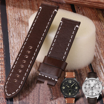 t116410a男士皮表带手表链22mm 深棕色白线无扣 接口宽度22mm