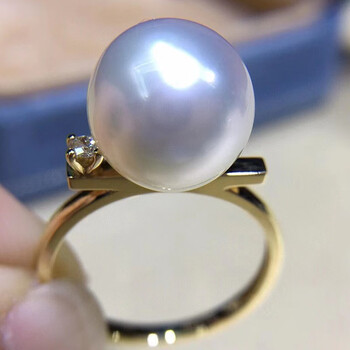 pearlboat 澳白珍珠戒指 海水珍珠18k金镶钻石轻奢珠宝送女友送情人节