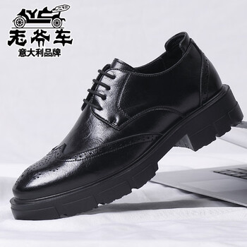 老爷车内增高皮鞋男10cm商务正装真皮黑色休闲厚底布洛克8cm结婚新郎