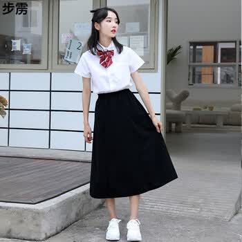 校服套装高中生毕业季中学生春夏衬衫大合唱演出服长裙t 女短袖 黑色