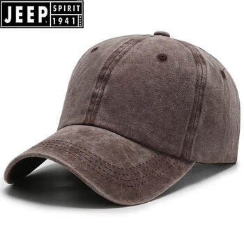 吉普帽子男韩版ins百搭水洗做旧复古棒球帽女士纯色光板帽遮阳· 棕色
