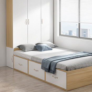 矮床 榻榻米床衣柜一体房小户型多功能组合书桌实木板式收纳储物床