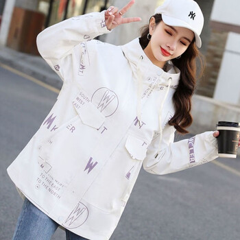 宾迅22年新款春秋外套女生休闲通勤潮流百搭ins青春连帽学生原宿风工