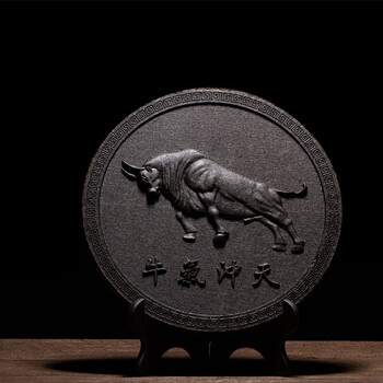 茶架十二生肖茶饼摆件办公室装饰品大红袍岩茶饼茶雕礼牛500g