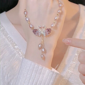 goyn施华洛世奇工艺天鹅天然淡水珍珠项链新潮长款设计感小众女夏秋冬