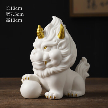 陶瓷麒麟摆件一对小号客厅风水办公室桌面国潮家居装饰品白瓷麒麟右