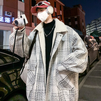 羊羔毛棉衣男士冬季加绒加厚潮流棉服外套青少年学生晋江棉袄m199白色