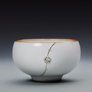 观复博物馆仿汝釉银钉锔瓷茶杯景德镇品茗手工瓷杯茶具开片可养工夫茶