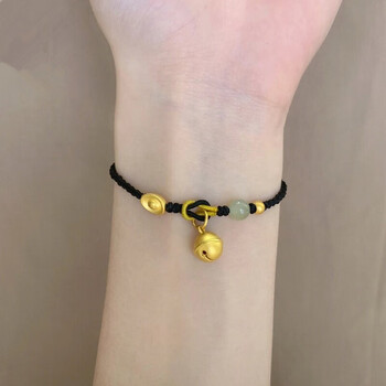 som老凤凰999足金铃铛黄金手链女元宝转运珠编织手绳情人节送女朋友