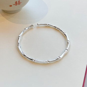 银手镯女实心开口年轻款足银镯子999银民族风素圈手环 一光一砂16g