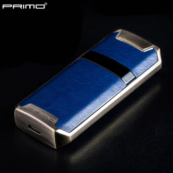 PRIMO打火机充电防风创意电子 复古皮质指纹感应触摸点烟器USB-071蓝色