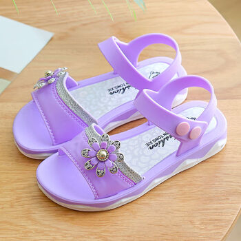 凉鞋女孩夏季新款小中大童2-10岁女学生公主沙滩凉鞋21-35码ypx 紫色