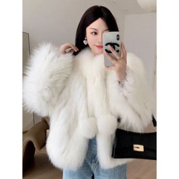 狐狸毛皮草外套宅女奶球年轻短款时尚显瘦大衣 米白 均码【图片 价格