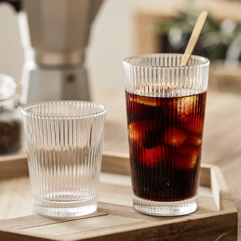 nsyca网红玻璃杯ins风果汁杯子创意竖纹奶昔杯咖啡杯家用透明水杯260