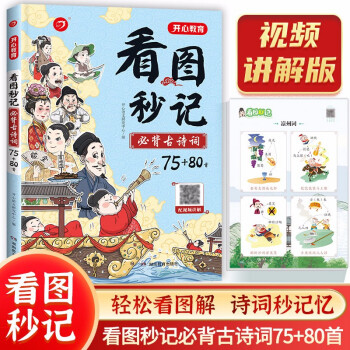 小学生必背古诗词75+80首看图秒记速背图解视频讲解图像联想谐音符号记忆涵盖1-6年级古诗文129首