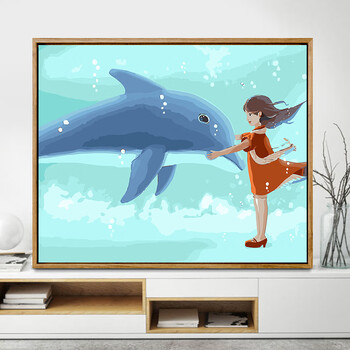 数字油画diy油彩画动漫手工填色画卧室装饰画画 海豚少女 40*50无框
