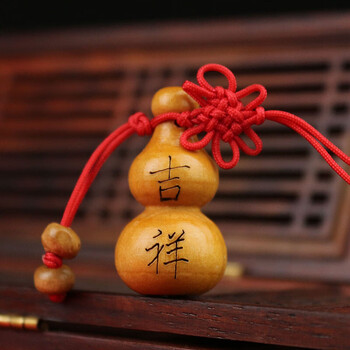 桃木葫芦挂件木雕刻工艺品招財平安钥匙扣轉運随身手机链挂饰 吉祥