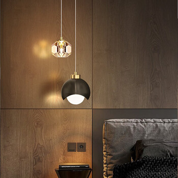 deng)床头吊灯轻奢水晶吊线灯电视背景墙长线吊灯主卧床头灯艺术吊灯