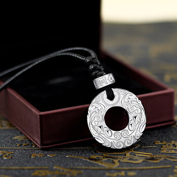 平安扣男纯i银实心990足银男士项链貔貅吊坠平安扣霸气项坠民族风时尚