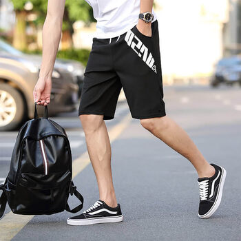 男士夏季休闲五分潮流沙滩7分工装裤子外穿宽松大裤衩运动裤dk535黑色