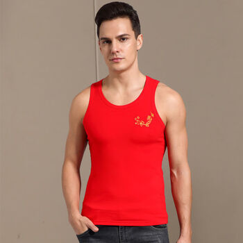 qiwn新款牛年本命年背心男士棉质大红色吊带结婚新年打底内衣内裤袜子