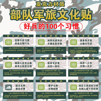 时度军旅绿色迷彩卫生间厕所文化内务标语节约用水用电口号装饰墙贴