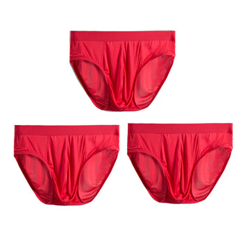 京享好物真丝内裤透气桑蚕丝薄宽松大码内裤男士三角裤男3条中国红