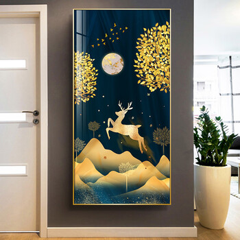 轻奢铝合金过道走廊尽头壁画北欧风格客厅墙竖版画餐厅 3-金鹿吉祥 带