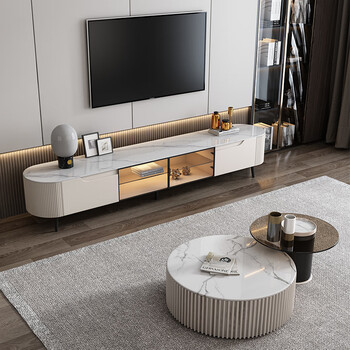 兰尼森 电视柜 岩板圆形茶几电视柜组合轻奢现代简约小户型客厅烤漆