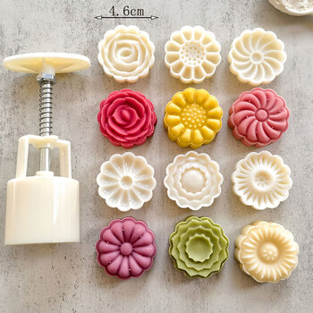 50克圆形花边立体花朵绿豆糕一口酥月饼模具家用手动按