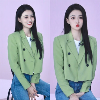 我们的当打之年徐璐同款绿色小西装外套女休闲小个子短款西服上衣