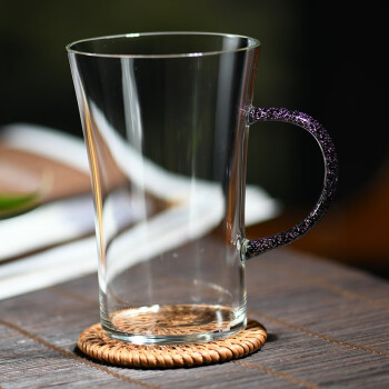 鹿照阳融俊耐热玻璃杯带把绿茶杯龙井办公室水杯子透明带盖玻璃喝水杯