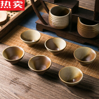文枝家用陶瓷柴烧土陶茶杯斗笠杯手工加厚高温防烫磨砂粗陶中式功夫茶