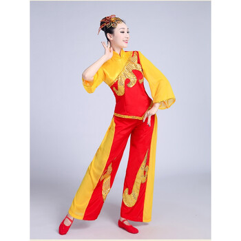 腰鼓服装2018新款秧歌服打鼓服民族舞蹈演出服 广场舞扇子舞腰鼓服 女
