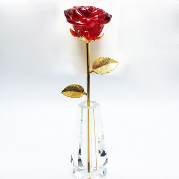 水晶花摆件 水晶玫瑰花带老婆女友生日礼物结婚周年纪念情人节客 盛开