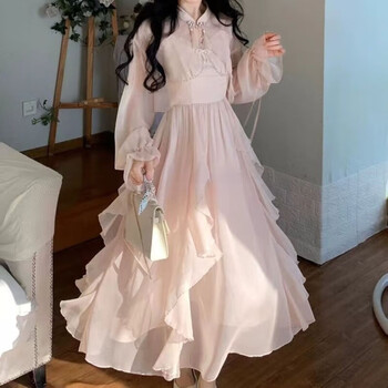 连衣裙子夏天女装2024夏季新款温柔风法式高腰两件套仙气公主裙 浅