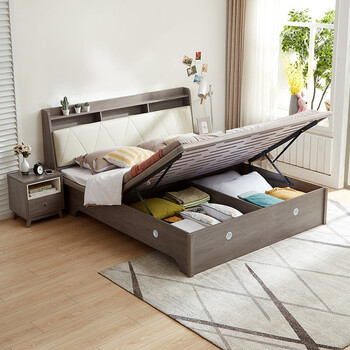 全友家居 床 现代简约多功能可储物暗格带软靠床屏 北欧1.5米1.