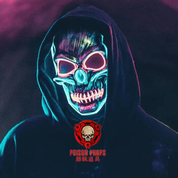 万圣节发光面具儿童小丑狼人杀鬼脸全脸半脸舞会男女 k1骷髅面具 冰蓝