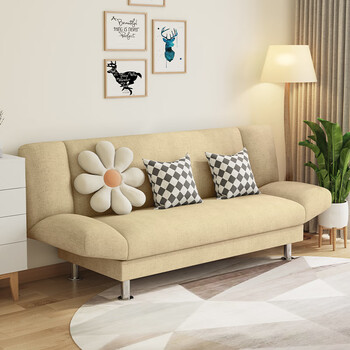店里休息小沙发女生房间卧室迷你床尾ins风奶油系棉麻布艺沙发 卡其色