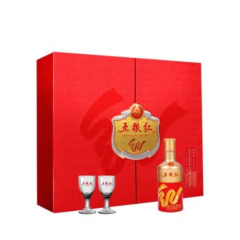 五粮红专用双支红色定制礼盒内含小酒杯试饮小酒一瓶五粮红金飘带定制